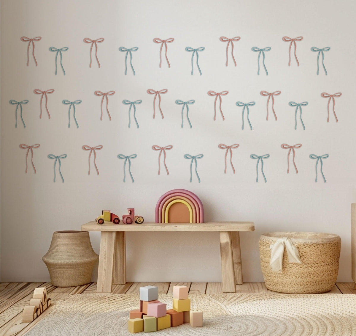 Bow Wall Decals, Boho Bow Wall Stickers, Pink Sage Nursery Decor, Gender Neutral Kids Room Baby Girl Boy Peel and Stick Wall Art