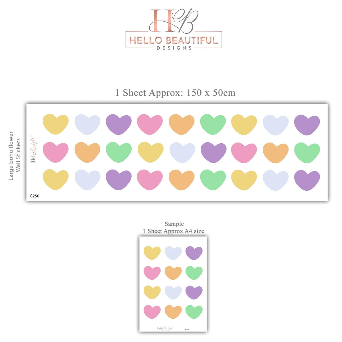 Rainbow Heart Wall Stickers, Colourful Heart Wall Decals, Pastel Nursery Decor, Girls Kids Room Playroom Peel and Stick Wall Art