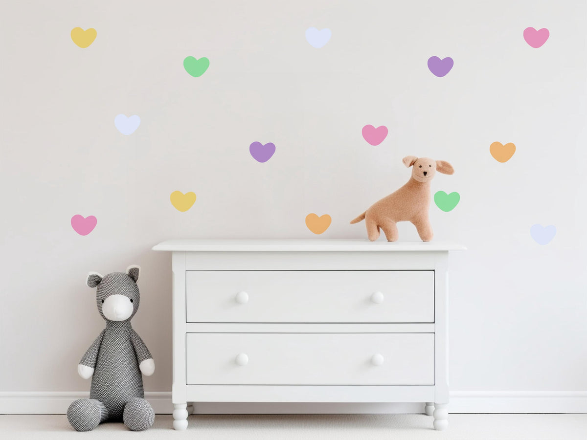 Rainbow Heart Wall Stickers, Colourful Heart Wall Decals, Pastel Nursery Decor, Girls Kids Room Playroom Peel and Stick Wall Art