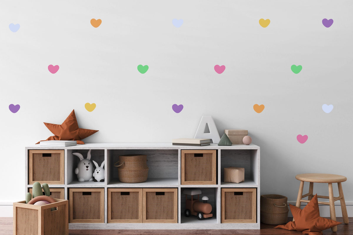 Rainbow Heart Wall Stickers, Colourful Heart Wall Decals, Pastel Nursery Decor, Girls Kids Room Playroom Peel and Stick Wall Art