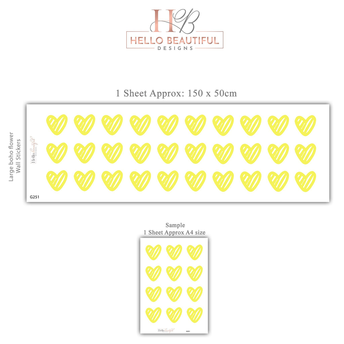 Yellow Heart Wall Stickers, Doodle Heart Decals, Gender Neutral Nursery Decor, Kids Room Playroom, Peel and Stick