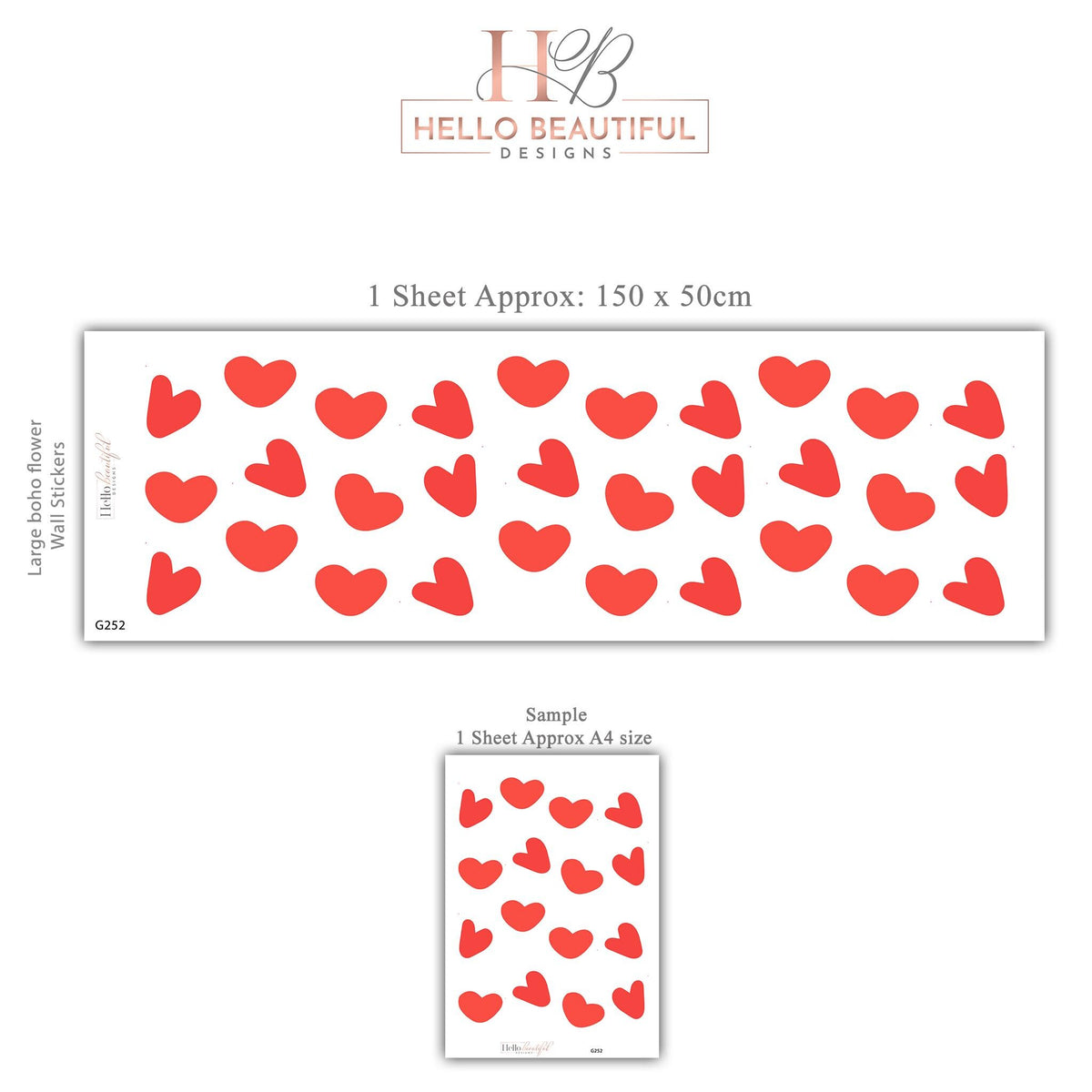 Red Heart Wall Stickers, Love Heart Wall Decals, Valentines Nursery Kids Room Decor, Girls Bedroom Playroom Peel and Stick Wall Art
