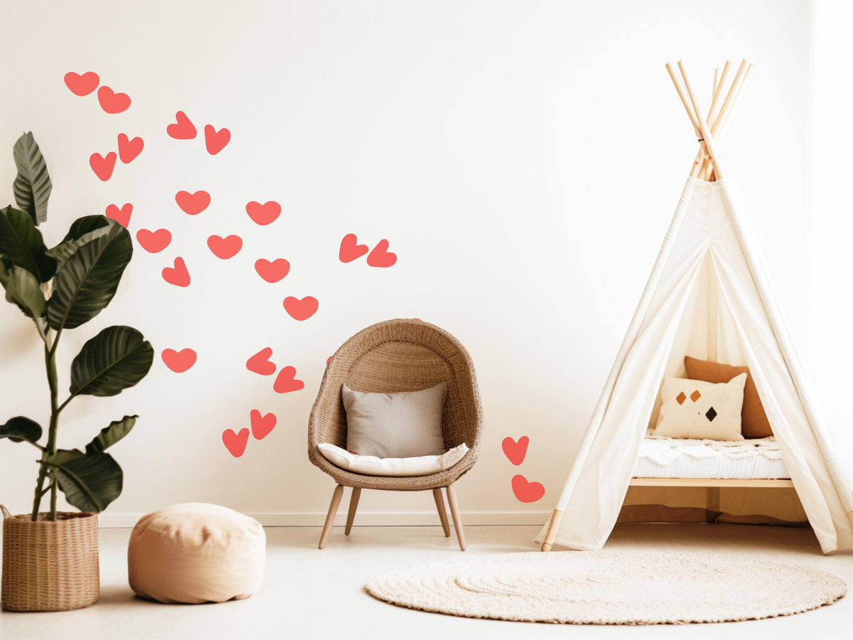 Red Heart Wall Stickers, Love Heart Wall Decals, Valentines Nursery Kids Room Decor, Girls Bedroom Playroom Peel and Stick Wall Art