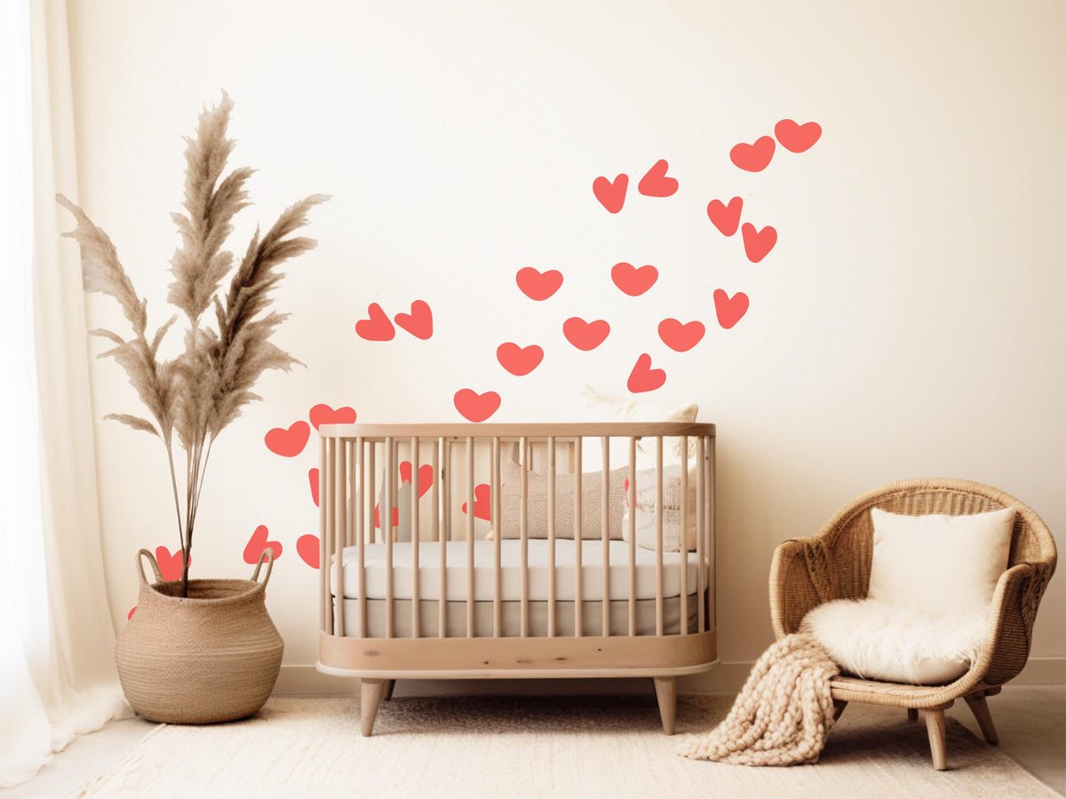 Red Heart Wall Stickers, Love Heart Wall Decals, Valentines Nursery Kids Room Decor, Girls Bedroom Playroom Peel and Stick Wall Art