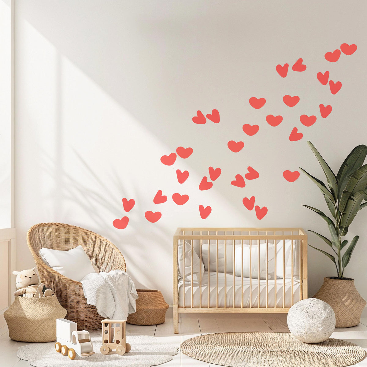 Red Heart Wall Stickers, Love Heart Wall Decals, Valentines Nursery Kids Room Decor, Girls Bedroom Playroom Peel and Stick Wall Art