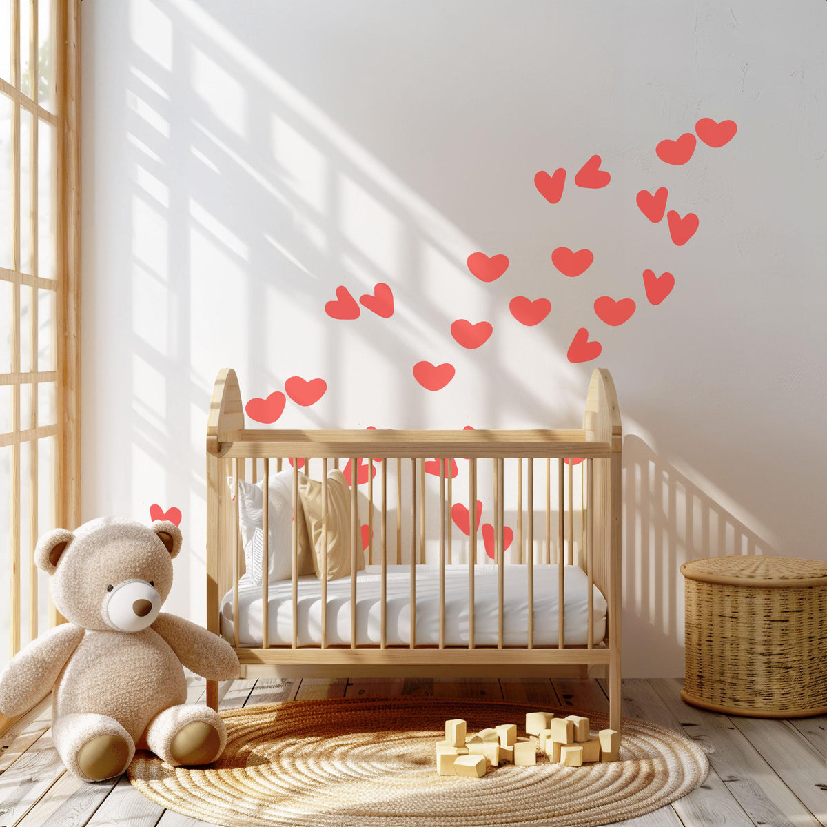 Red Heart Wall Stickers, Love Heart Wall Decals, Valentines Nursery Kids Room Decor, Girls Bedroom Playroom Peel and Stick Wall Art