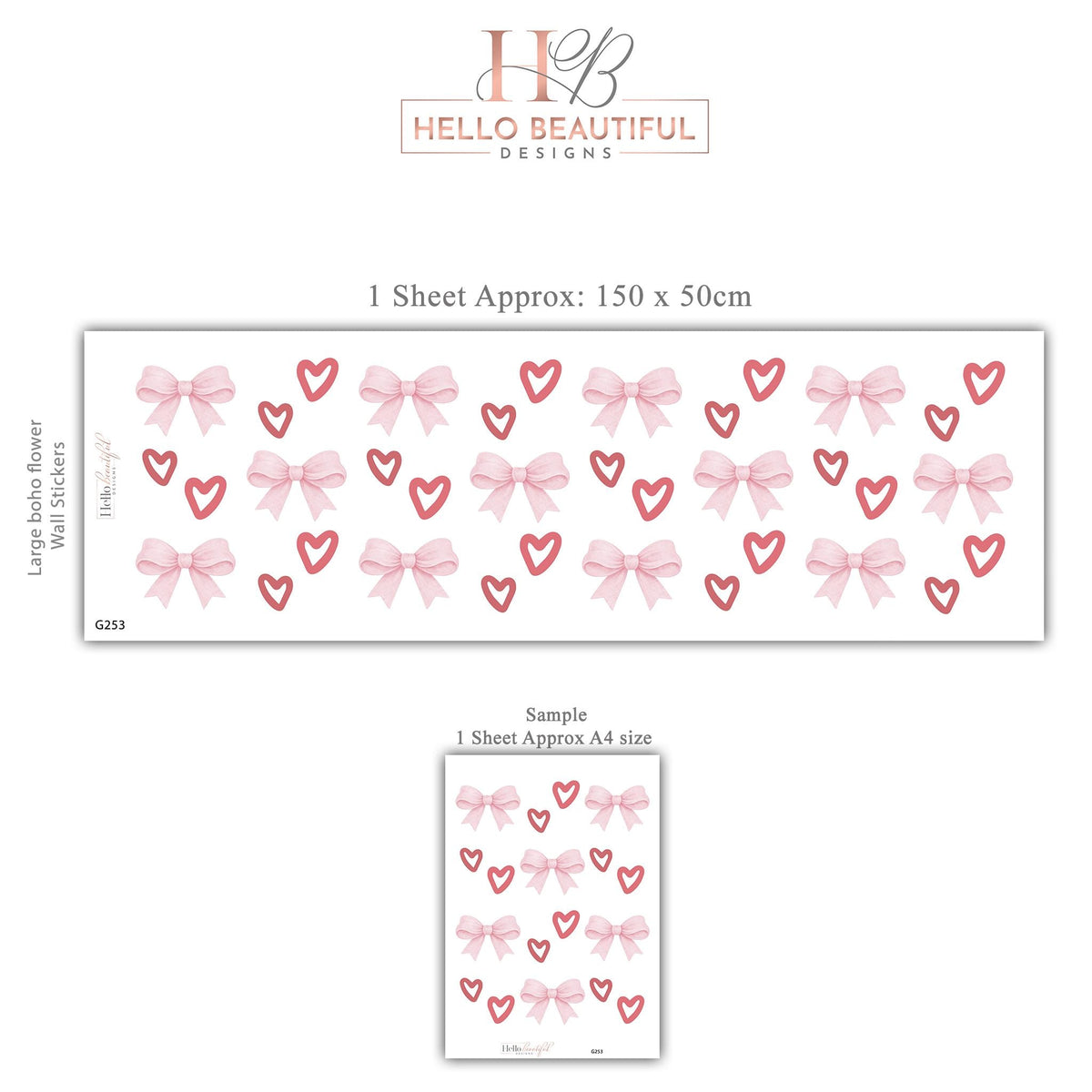 Pink Bow Wall Stickers, Coquette Heart Nursery Decor, Bow and Heart Wall Decals, Girls Room Baby Girl Nursery Peel and Stick Wall Art