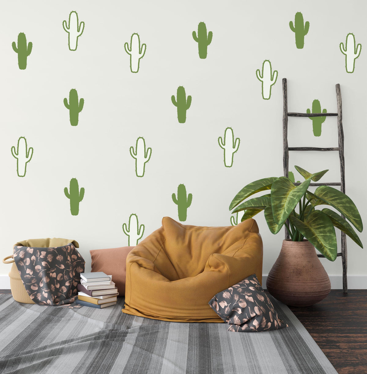 Cactus Wall Stickers, Boho Cactus Nursery Decor, Green Desert Wall Decals, Gender Neutral Kids Room Baby Playroom Peel and Stick Art