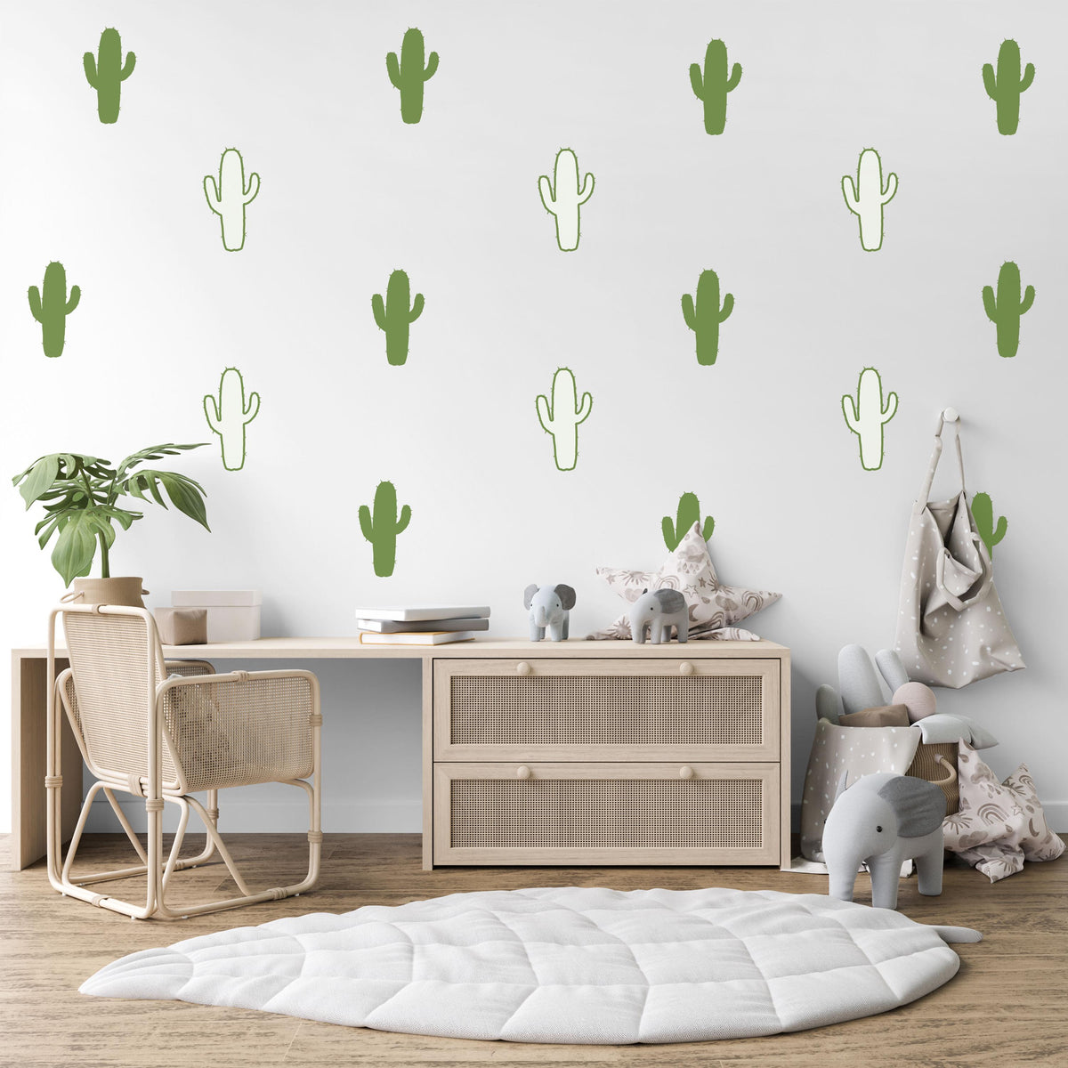 Cactus Wall Stickers, Boho Cactus Nursery Decor, Green Desert Wall Decals, Gender Neutral Kids Room Baby Playroom Peel and Stick Art