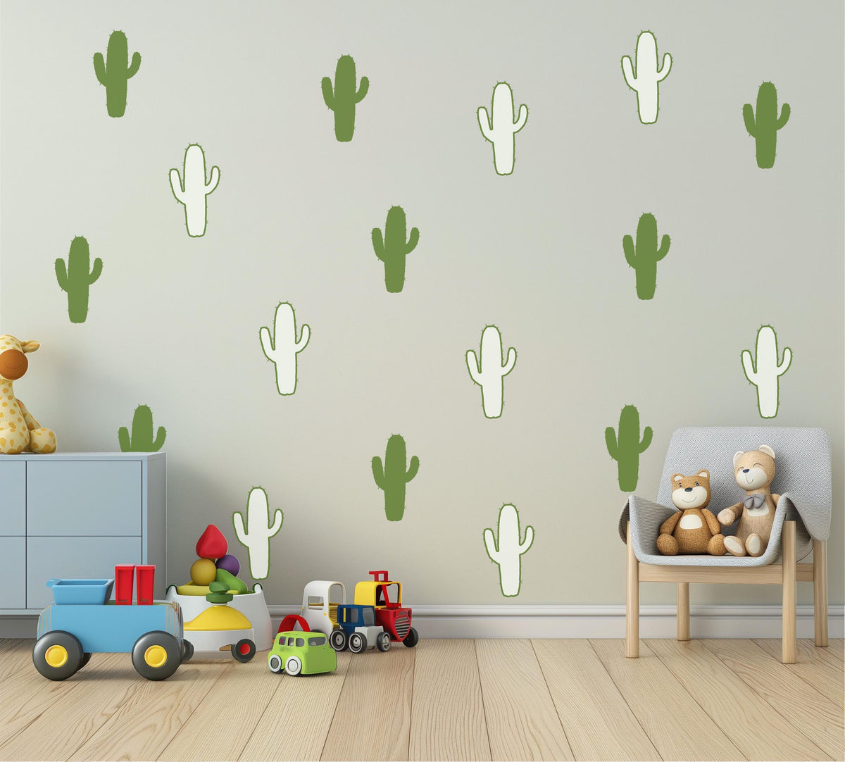 Cactus Wall Stickers, Boho Cactus Nursery Decor, Green Desert Wall Decals, Gender Neutral Kids Room Baby Playroom Peel and Stick Art