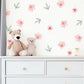 Pink Flower Wall Stickers, Watercolour Floral Nursery Decor, Blossom Leaf Wall Decals, Girls Kids Room Baby Peel and Stick Wall Art
