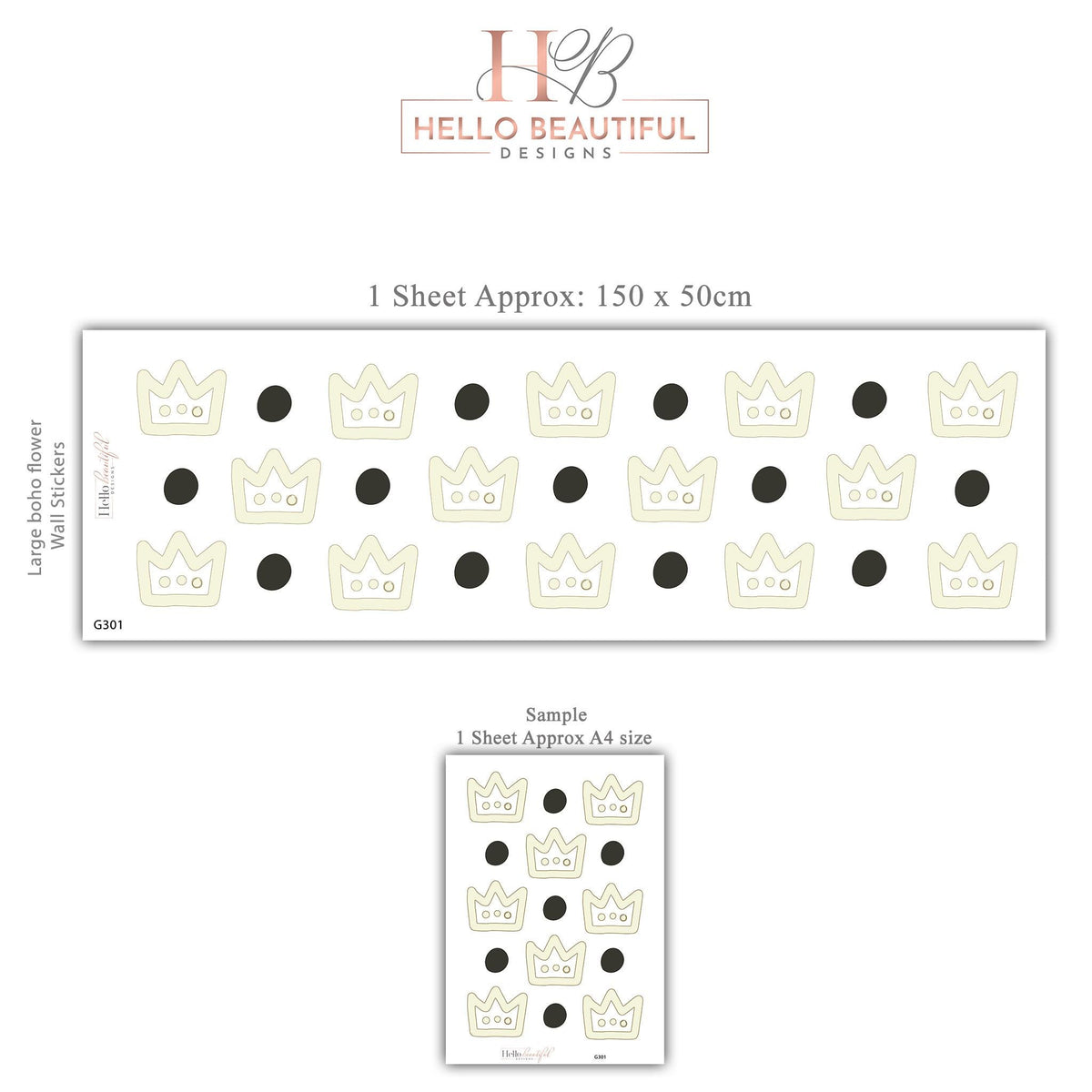 Crown Wall Stickers, Gold Crown Polka Dot Nursery Decor, Prince Princess Wall Decals, Kids Room Baby Neutral Peel and Stick Wall Art