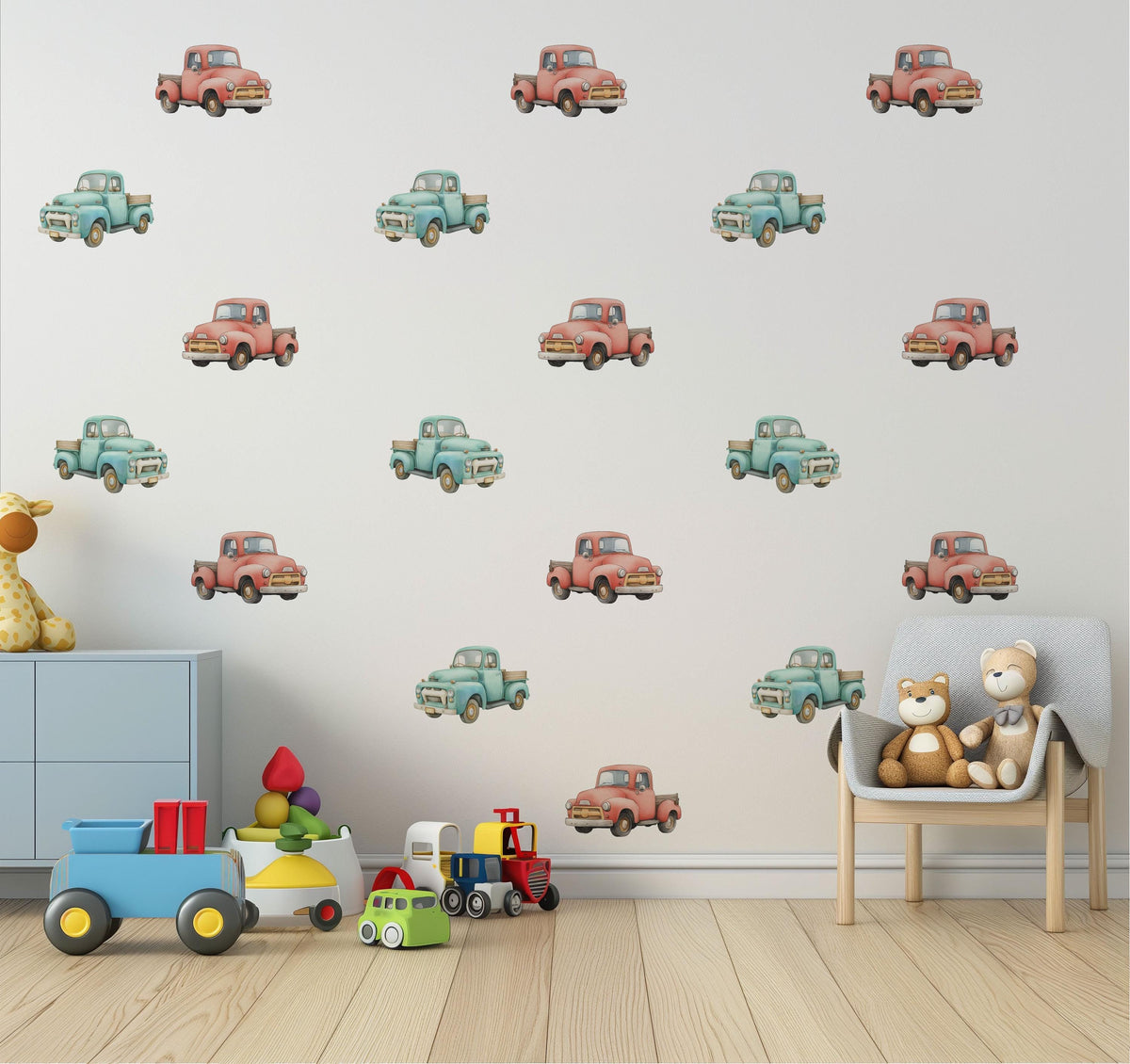 Truck Wall Stickers, Vintage Truck Nursery Decor, Retro Pickup Wall Decals, Boys Kids Room Baby Transport Peel and Stick Wall Art