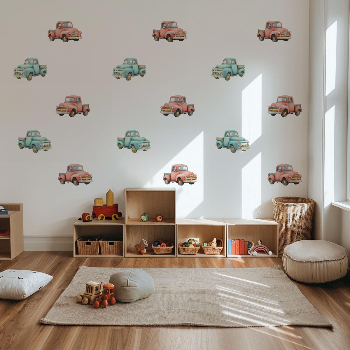 Truck Wall Stickers, Vintage Truck Nursery Decor, Retro Pickup Wall Decals, Boys Kids Room Baby Transport Peel and Stick Wall Art
