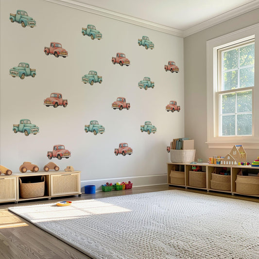 Truck Wall Stickers, Vintage Truck Nursery Decor, Retro Pickup Wall Decals, Boys Kids Room Baby Transport Peel and Stick Wall Art