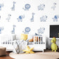 Safari Wall Stickers, Safari Nursery Decor, Blue Grey Jungle Animal Wall Decals, Baby Boy Kids Room Lion Elephant Peel and Stick Art