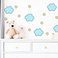 Blue Cloud and Yellow Star Wall Stickers, Baby Boy Nursery Decor, Sky Wall Decals, Ceiling Stickers, Peel and Stick