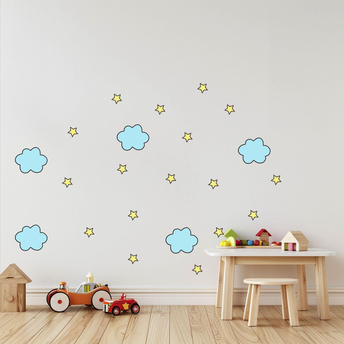 Blue Cloud and Yellow Star Wall Stickers, Baby Boy Nursery Decor, Sky Wall Decals, Ceiling Stickers, Peel and Stick