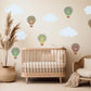 Hot Air Balloon Wall Stickers, Cloud and Rainbow Nursery Decor, Boho Balloon Wall Decals, Kids Room, Peel and Stick