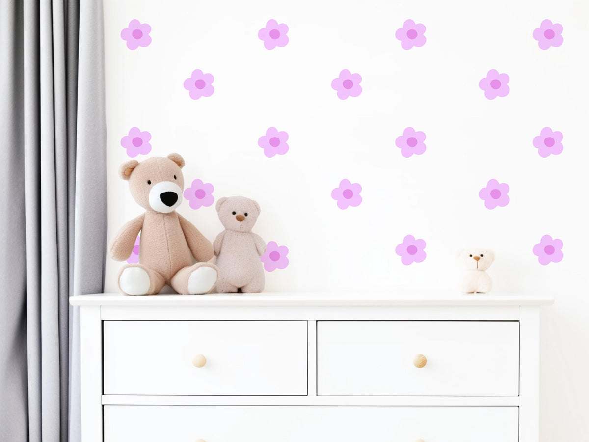 Daisy Wall Stickers, Retro Flower Wall Decals, Purple Lilac Floral Nursery Decor, Girls Room Kids Bedroom Peel and Stick Wall Art