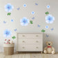 Blue Flower Wall Stickers, Watercolour Floral Nursery Decor, Blue Butterfly Wall Decals, Girls Kids Room Bedroom Peel and Stick Wall Art