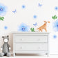 Blue Flower Wall Stickers, Watercolour Floral Nursery Decor, Blue Butterfly Wall Decals, Girls Kids Room Bedroom Peel and Stick Wall Art