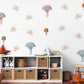 Mushroom Wall Stickers, Boho Woodland Nursery Decor, Muted Mushroom Moth Wall Decals, Kids Room Gender Neutral Baby Peel and Stick Art