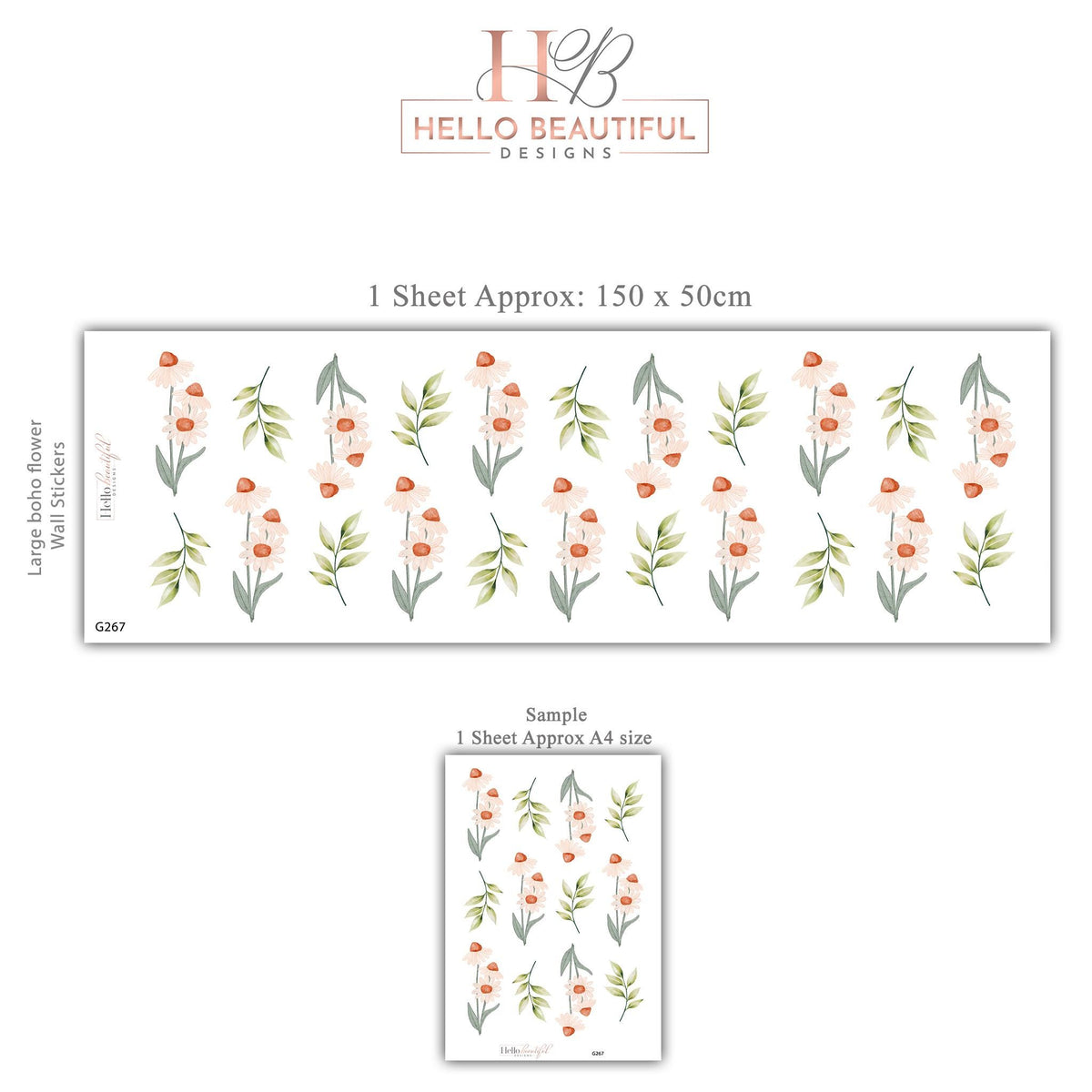 Wildflower Wall Stickers, Daisy Nursery Decor, Boho Floral Leaf Wall Decals, Girls Kids Room Baby Neutral Peel and Stick Wall Art