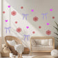 Bow Wall Stickers, Coquette Blossom Heart Nursery Decor, Pink Flower Purple Bow Wall Decals, Girls Room Baby Girl Peel and Stick Art