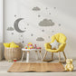 Moon and Stars Wall Stickers, Cloud Nursery Decor, Grey Celestial Wall Decals, Gender Neutral Kids Room Baby Peel and Stick Wall Art