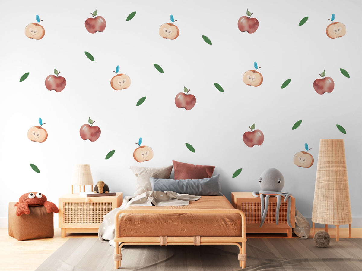 Apple Wall Stickers, Red Apple Nursery Decor, Watercolour Fruit Wall Decals, Kids Room Kitchen Playroom Peel and Stick Wall Art
