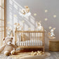 Bunny Wall Stickers, Vintage Bunny Nursery Decor, Sleepy Rabbit Cloud Wall Decals, Neutral Kids Room Baby Peel and Stick Wall Art