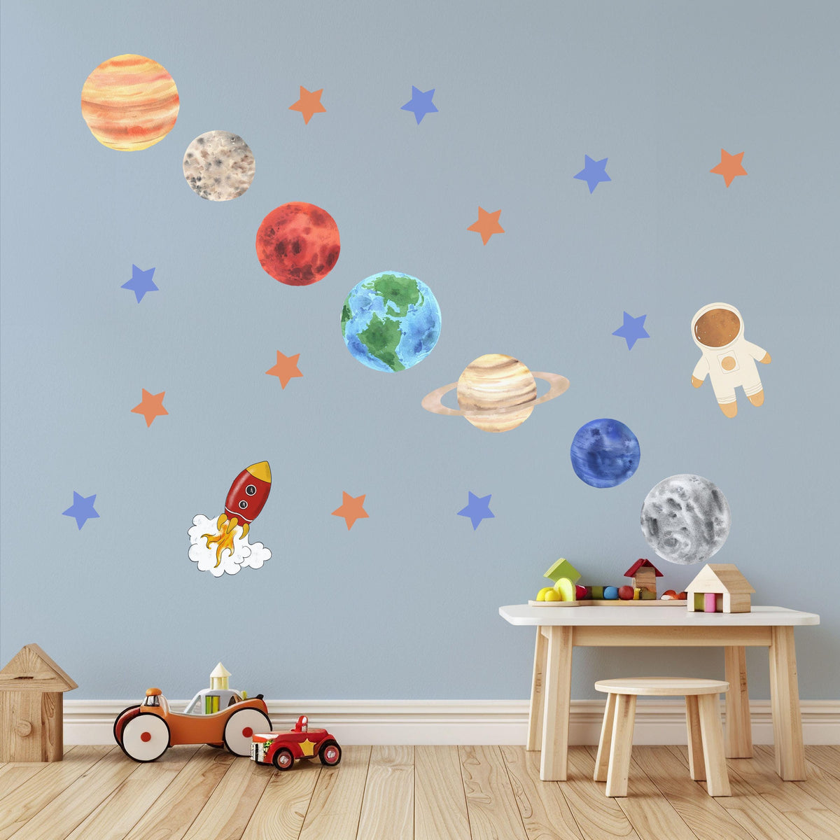 Planet Wall Stickers, Solar System Nursery Decor, Space Rocket Astronaut Wall Decals, Boys Kids Room Educational Peel and Stick Art