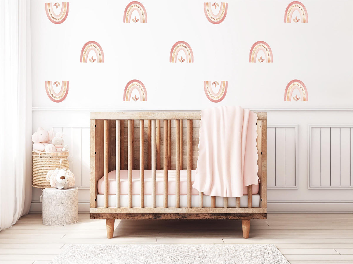 Boho Rainbow Wall Stickers, Pink Rainbow Nursery Decor, Blush Boho Wall Decals, Girls Kids Room Baby Peel and Stick Wall Art