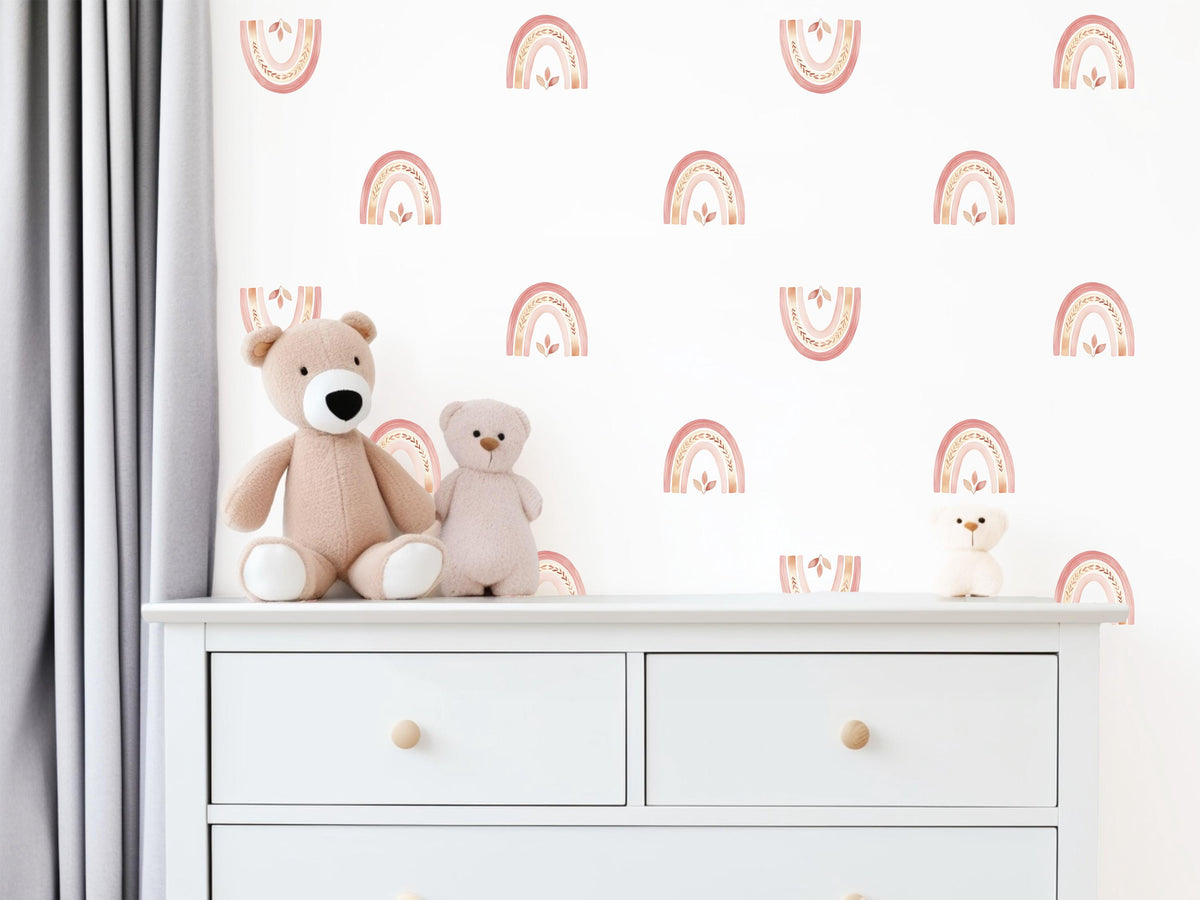 Boho Rainbow Wall Stickers, Pink Rainbow Nursery Decor, Blush Boho Wall Decals, Girls Kids Room Baby Peel and Stick Wall Art