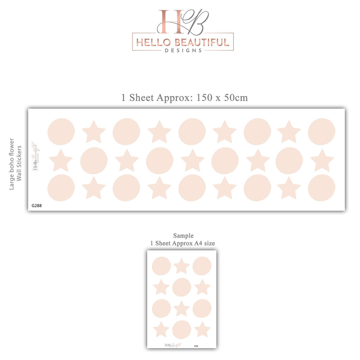 Blush Star Wall Stickers, Star and Polka Dot Nursery Decor, Pink Minimalist Wall Decals, Girls Room, Peel and Stick