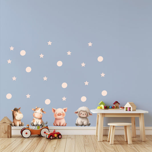 Blush Star Wall Stickers, Star and Polka Dot Nursery Decor, Pink Minimalist Wall Decals, Girls Room, Peel and Stick