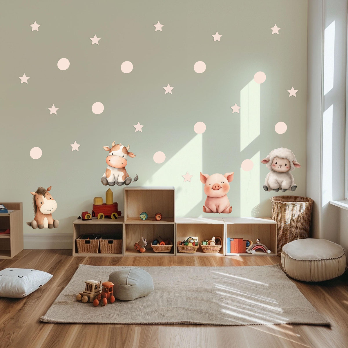 Blush Star Wall Stickers, Star and Polka Dot Nursery Decor, Pink Minimalist Wall Decals, Girls Room, Peel and Stick