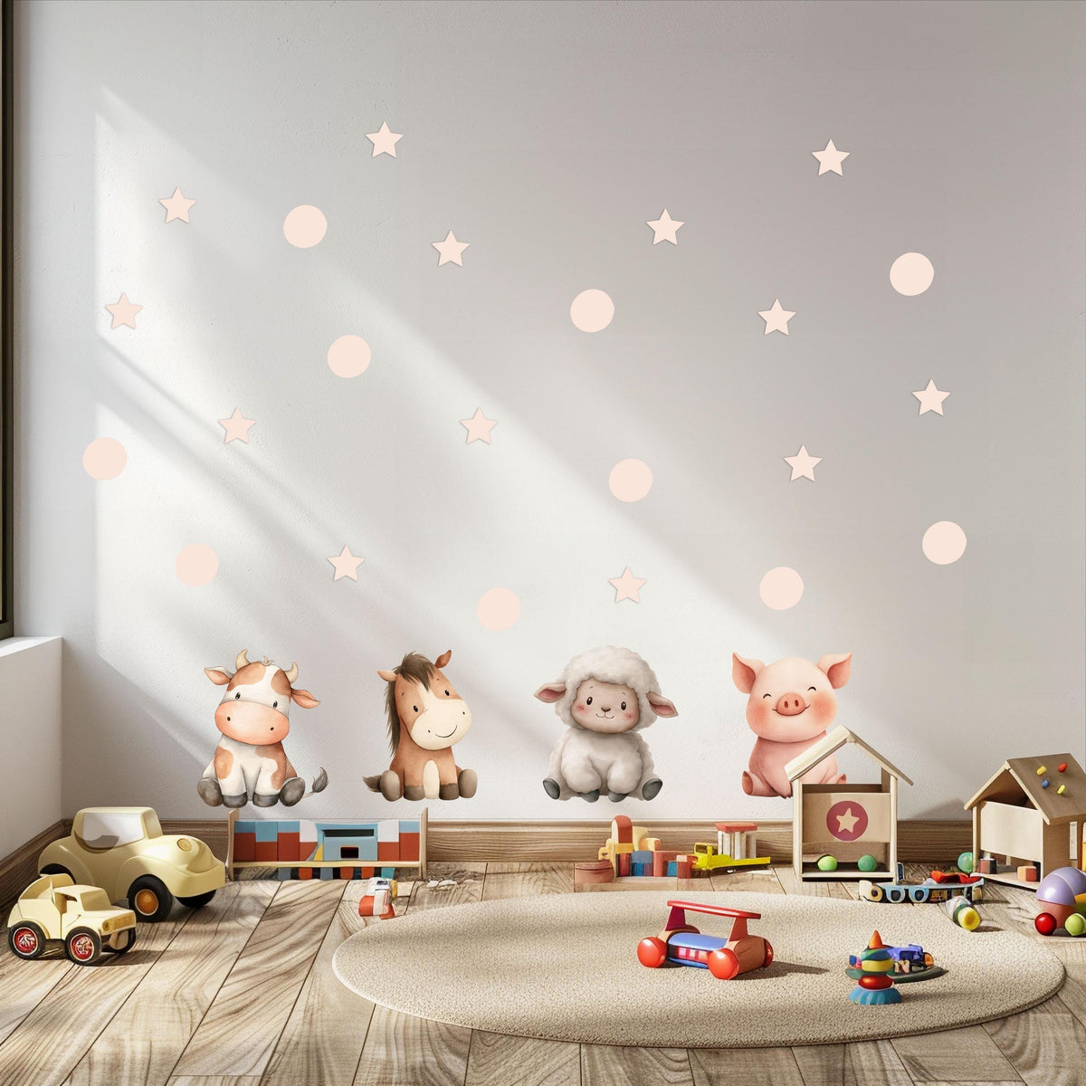 Blush Star Wall Stickers, Star and Polka Dot Nursery Decor, Pink Minimalist Wall Decals, Girls Room, Peel and Stick