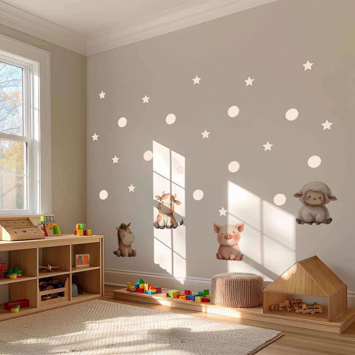 Blush Star Wall Stickers, Star and Polka Dot Nursery Decor, Pink Minimalist Wall Decals, Girls Room, Peel and Stick