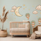 Moon and Stars Wall Stickers, Cloud Hot Air Balloon Nursery Decor, Boho Sky Wall Decals, Gender Neutral Kids Room Peel and Stick Art