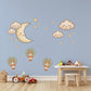 Moon and Stars Wall Stickers, Cloud Hot Air Balloon Nursery Decor, Boho Sky Wall Decals, Gender Neutral Kids Room Peel and Stick Art