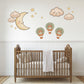 Moon and Stars Wall Stickers, Cloud Hot Air Balloon Nursery Decor, Boho Sky Wall Decals, Gender Neutral Kids Room Peel and Stick Art
