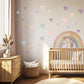 Unicorn Wall Stickers, Unicorn Rainbow Nursery Decor, Pastel Heart Wall Decals, Girls Kids Room Baby Bedroom Peel and Stick Wall Art