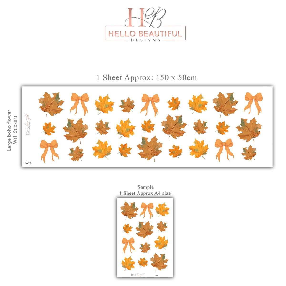 Autumn Leaf Wall Stickers, Fall Leaf Bow Nursery Decor, Maple Leaves Wall Decals, Kids Room Boho Neutral Seasonal Peel and Stick Art