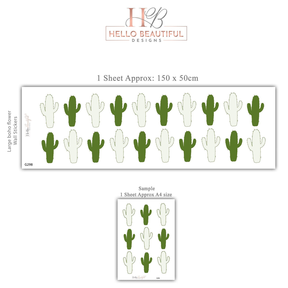 Cactus Wall Stickers, Boho Cactus Nursery Decor, Green Desert Wall Decals, Gender Neutral Kids Room Baby Playroom Peel and Stick Art