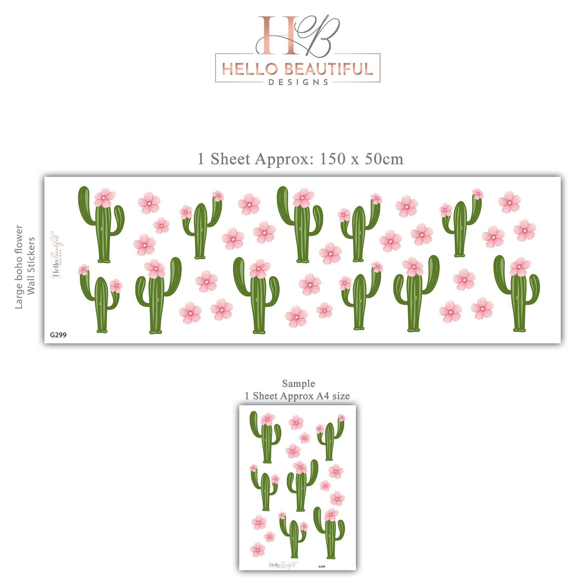 Cactus Wall Stickers, Pink Flower Cactus Nursery Decor, Boho Floral Wall Decals, Girls Kids Room Baby Desert Peel and Stick Wall Art