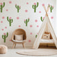 Cactus Wall Stickers, Pink Flower Cactus Nursery Decor, Boho Floral Wall Decals, Girls Kids Room Baby Desert Peel and Stick Wall Art