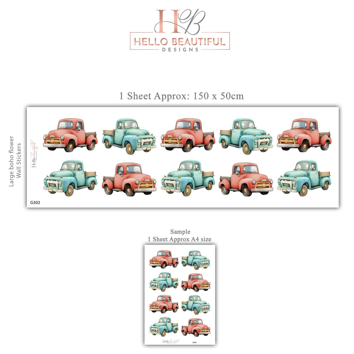 Truck Wall Stickers, Vintage Truck Nursery Decor, Retro Pickup Wall Decals, Boys Kids Room Baby Transport Peel and Stick Wall Art