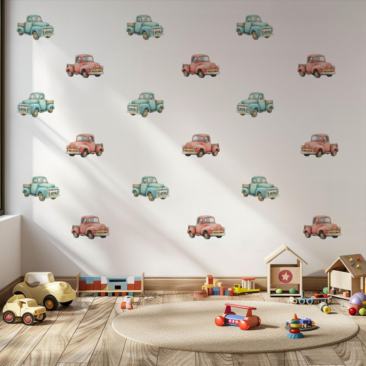 Truck Wall Stickers, Vintage Truck Nursery Decor, Retro Pickup Wall Decals, Boys Kids Room Baby Transport Peel and Stick Wall Art